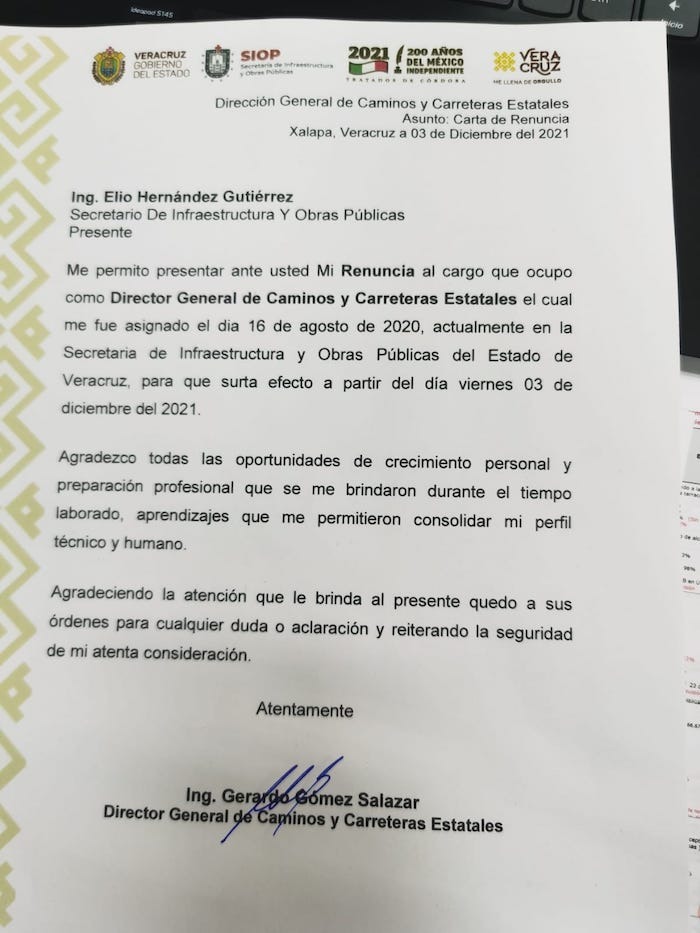 Renuncia Gerardo Gómez Salazar